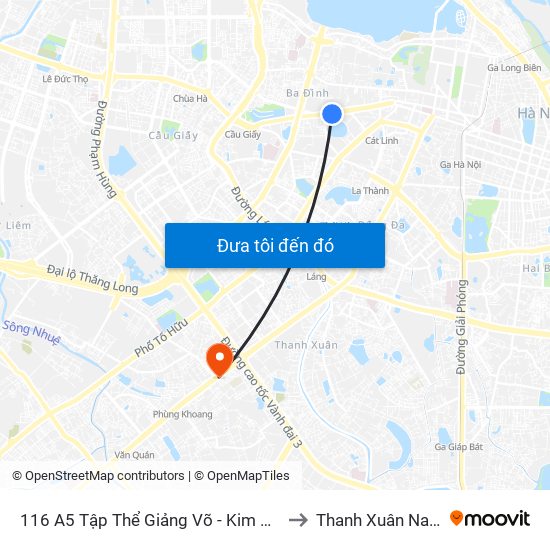 116 A5 Tập Thể Giảng Võ - Kim Mã to Thanh Xuân Nam map