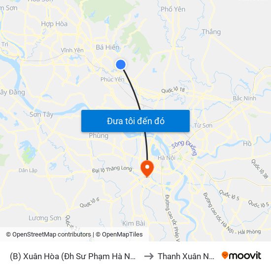 (B) Xuân Hòa (Đh Sư Phạm Hà Nội 2) to Thanh Xuân Nam map