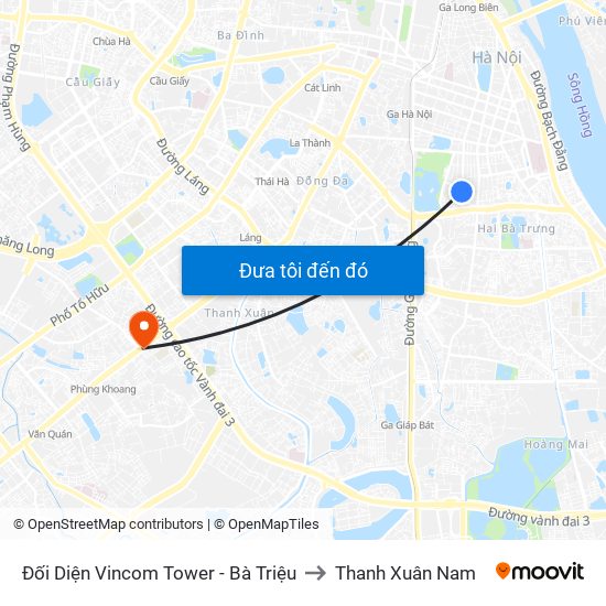 Đối Diện Vincom Tower - Bà Triệu to Thanh Xuân Nam map