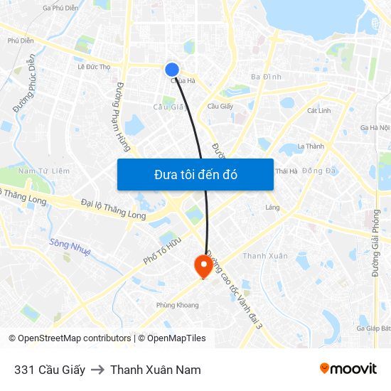 331 Cầu Giấy to Thanh Xuân Nam map