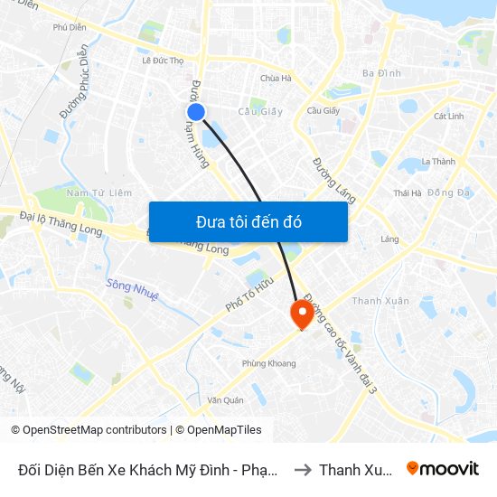 Đối Diện Bến Xe Khách Mỹ Đình - Phạm Hùng (Cột Trước) to Thanh Xuân Nam map