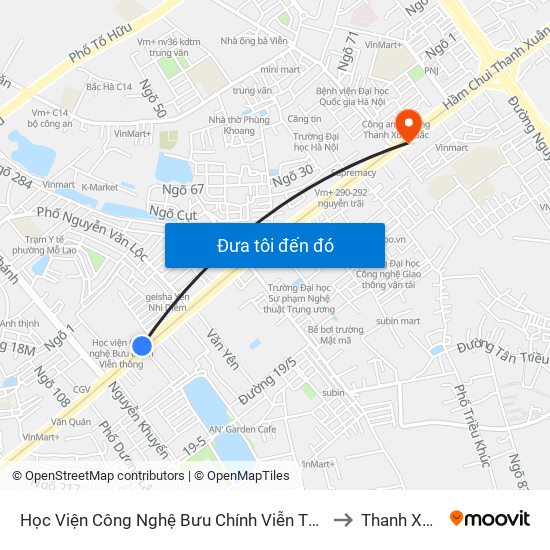 Học Viện Công Nghệ Bưu Chính Viễn Thông - Trần Phú (Hà Đông) to Thanh Xuân Nam map