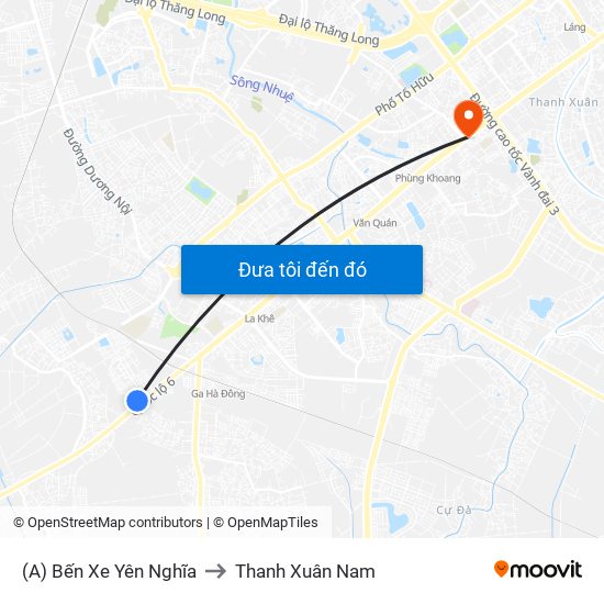 (A) Bến Xe Yên Nghĩa to Thanh Xuân Nam map