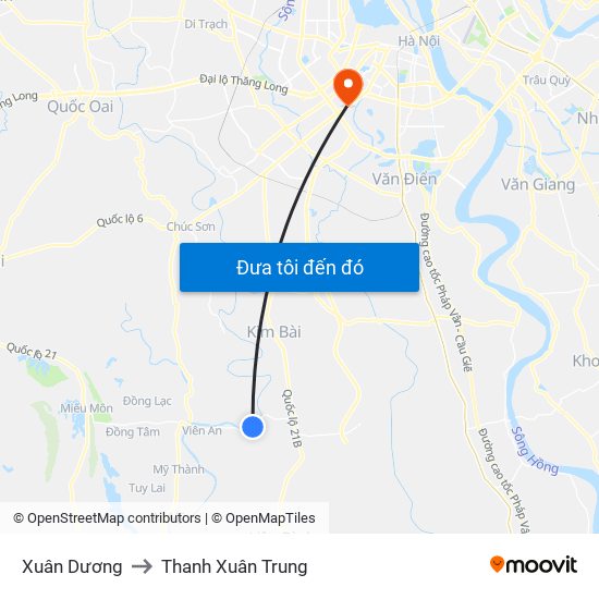 Xuân Dương to Thanh Xuân Trung map