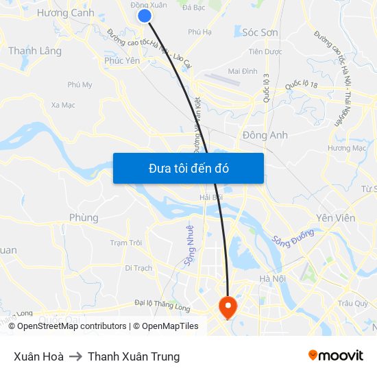 Xuân Hoà to Thanh Xuân Trung map