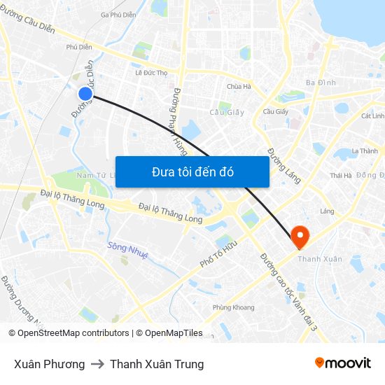 Xuân Phương to Thanh Xuân Trung map