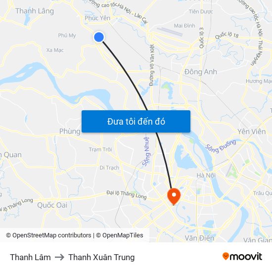 Thanh Lâm to Thanh Xuân Trung map