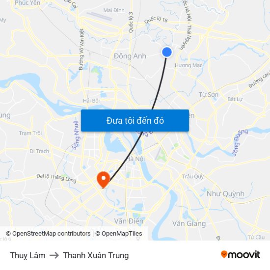 Thuỵ Lâm to Thanh Xuân Trung map