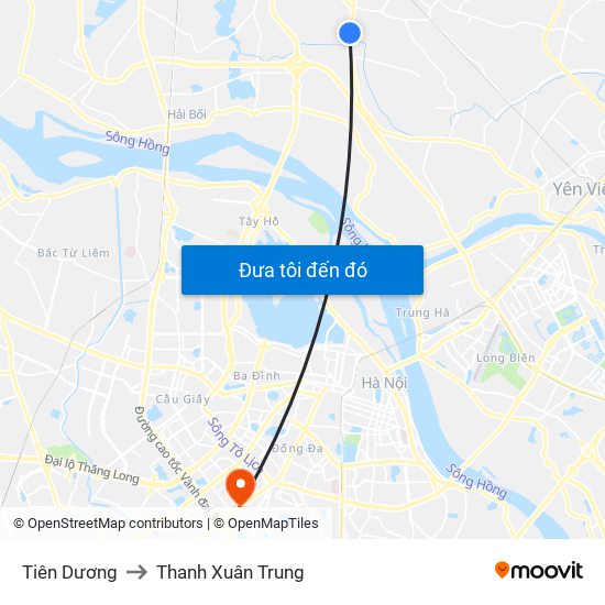 Tiên Dương to Thanh Xuân Trung map