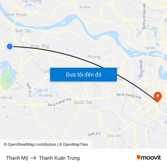 Thanh Mỹ to Thanh Xuân Trung map