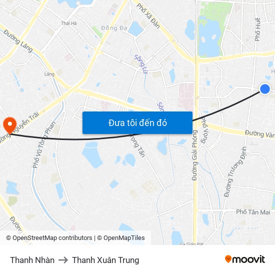 Thanh Nhàn to Thanh Xuân Trung map