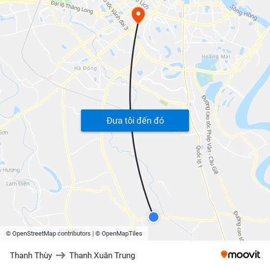 Thanh Thùy to Thanh Xuân Trung map