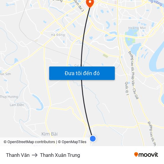 Thanh Văn to Thanh Xuân Trung map