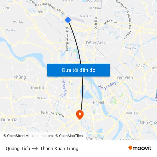 Quang Tiến to Thanh Xuân Trung map