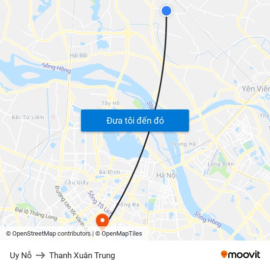Uy Nỗ to Thanh Xuân Trung map
