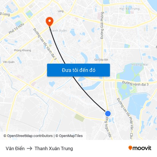 Văn Điển to Thanh Xuân Trung map