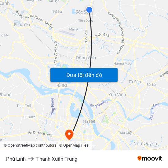 Phù Linh to Thanh Xuân Trung map