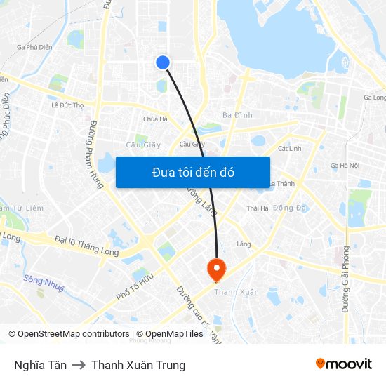 Nghĩa Tân to Thanh Xuân Trung map