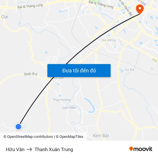 Hữu Văn to Thanh Xuân Trung map