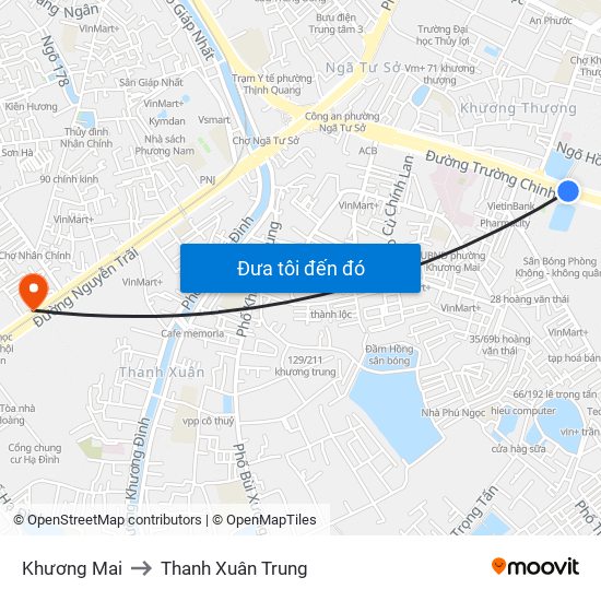 Khương Mai to Thanh Xuân Trung map