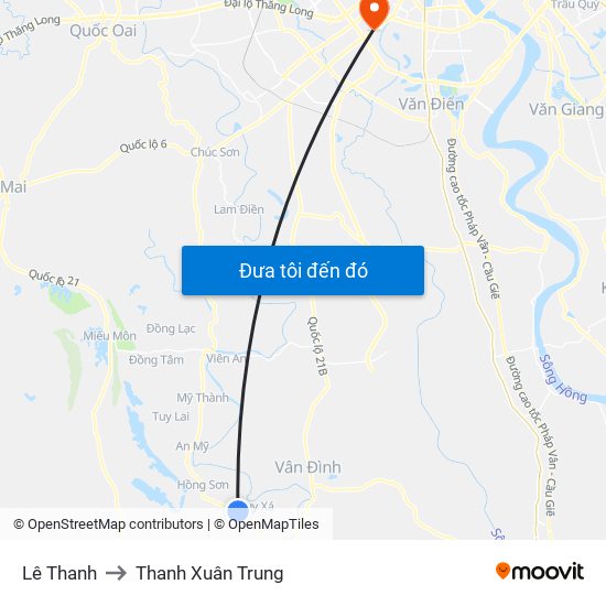 Lê Thanh to Thanh Xuân Trung map