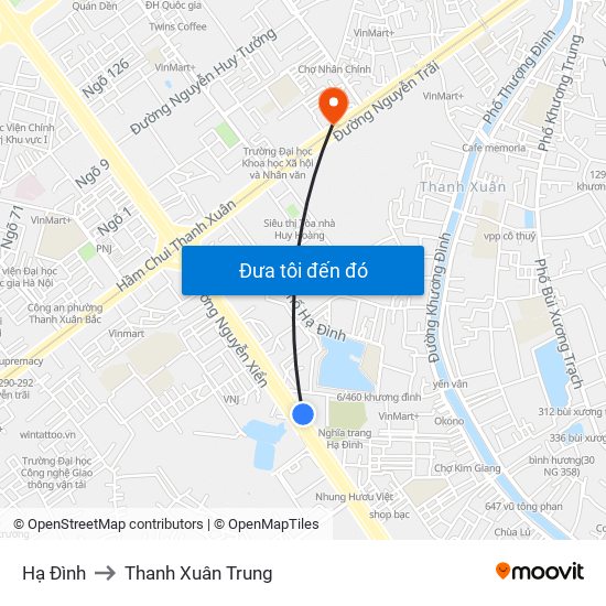 Hạ Đình to Thanh Xuân Trung map