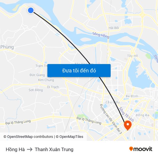 Hồng Hà to Thanh Xuân Trung map