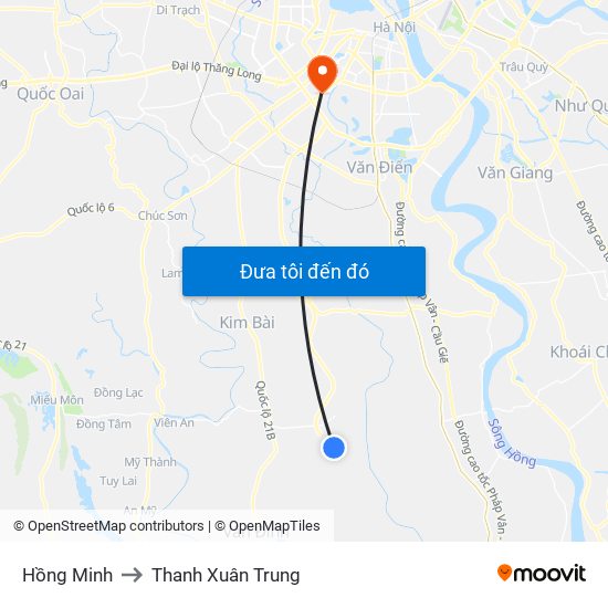 Hồng Minh to Thanh Xuân Trung map