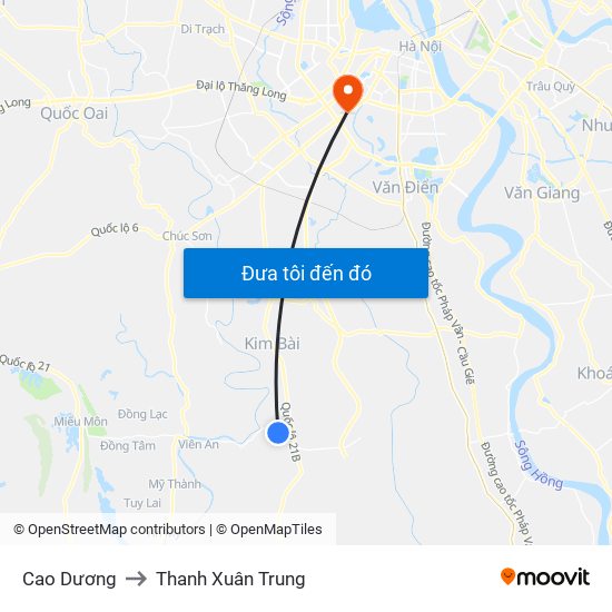 Cao Dương to Thanh Xuân Trung map