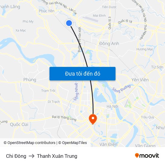 Chi Đông to Thanh Xuân Trung map