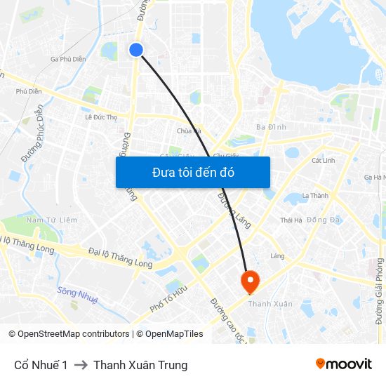 Cổ Nhuế 1 to Thanh Xuân Trung map