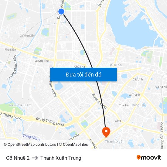 Cổ Nhuế 2 to Thanh Xuân Trung map
