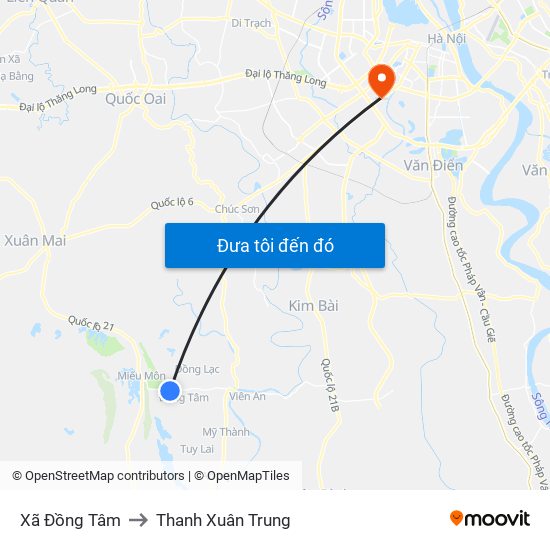 Xã Đồng Tâm to Thanh Xuân Trung map