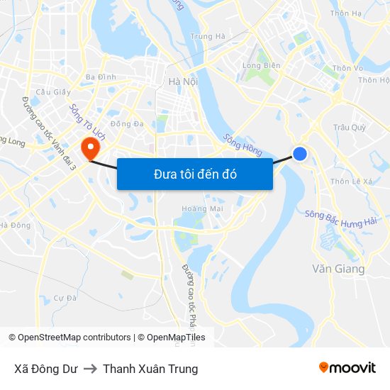 Xã Đông Dư to Thanh Xuân Trung map