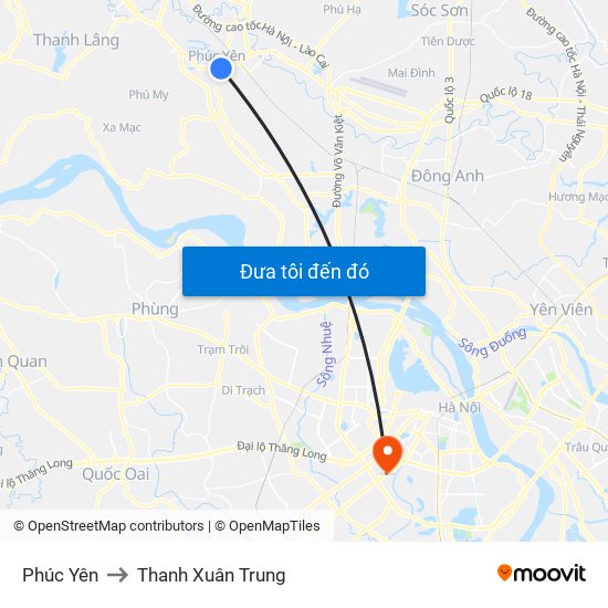 Phúc Yên to Thanh Xuân Trung map