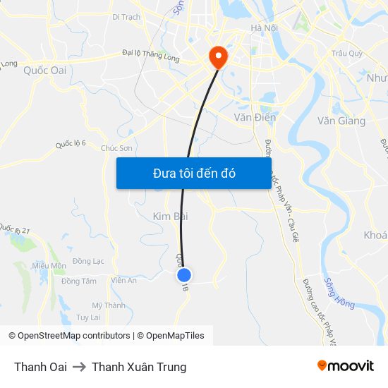 Thanh Oai to Thanh Xuân Trung map