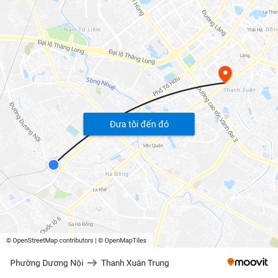 Phường Dương Nội to Thanh Xuân Trung map