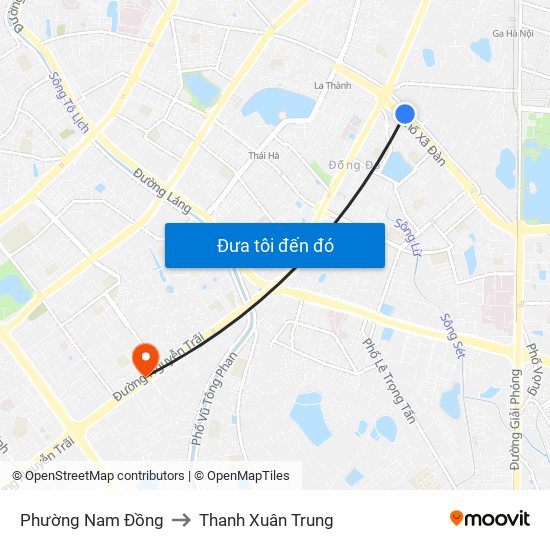 Phường Nam Đồng to Thanh Xuân Trung map