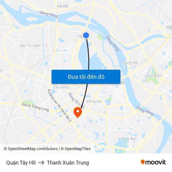 Quận Tây Hồ to Thanh Xuân Trung map