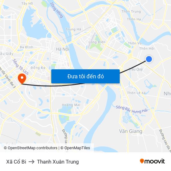 Xã Cổ Bi to Thanh Xuân Trung map