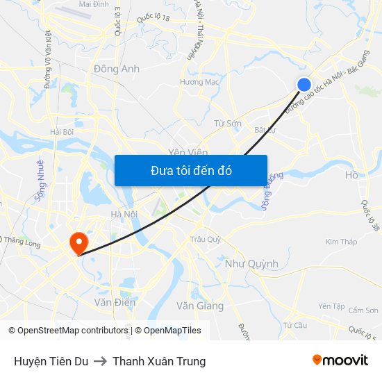 Huyện Tiên Du to Thanh Xuân Trung map