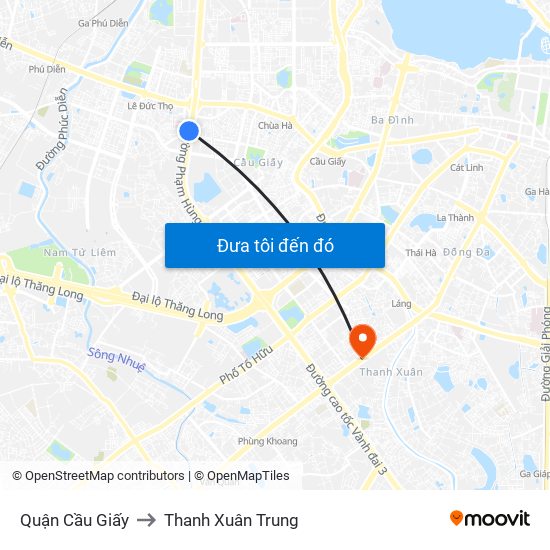 Quận Cầu Giấy to Thanh Xuân Trung map