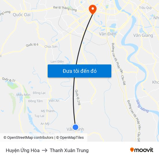 Huyện Ứng Hòa to Thanh Xuân Trung map