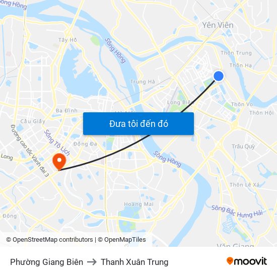 Phường Giang Biên to Thanh Xuân Trung map