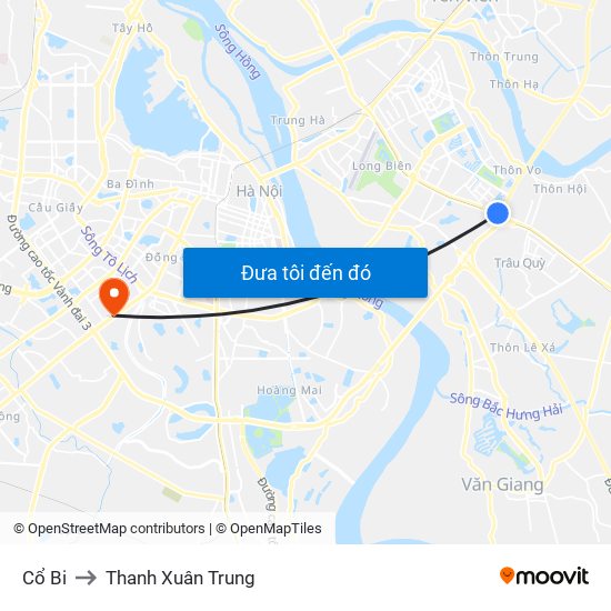 Cổ Bi to Thanh Xuân Trung map