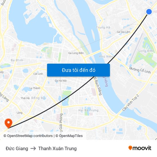 Đức Giang to Thanh Xuân Trung map