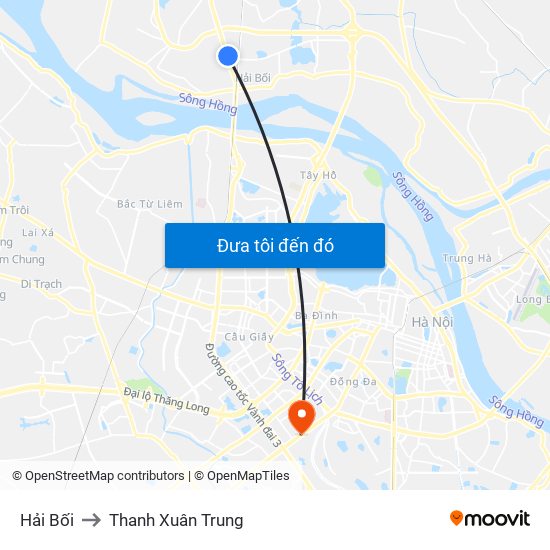 Hải Bối to Thanh Xuân Trung map