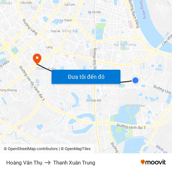 Hoàng Văn Thụ to Thanh Xuân Trung map