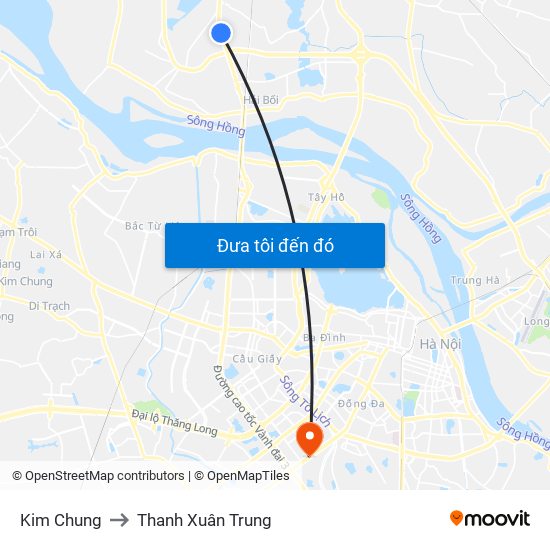 Kim Chung to Thanh Xuân Trung map