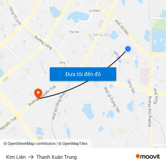Kim Liên to Thanh Xuân Trung map